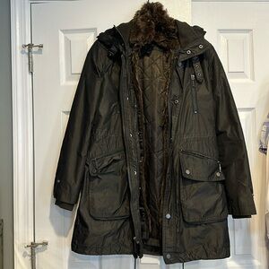 Parka jacket  mid length. 100% polyester- Real Fur